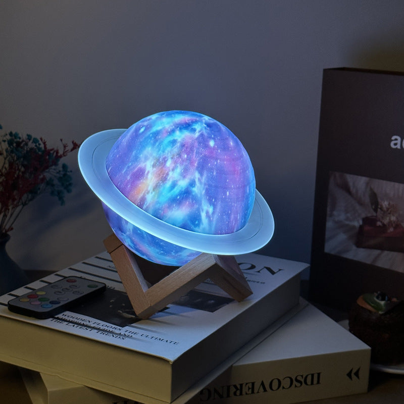 NNEDSZ Purle And Blue 3D Saturn Ring Bluetooth Speaker with Adjustable LED Lights, HiFi Bass, USB Charging, and Immersive Sound for Home and Desktop Use